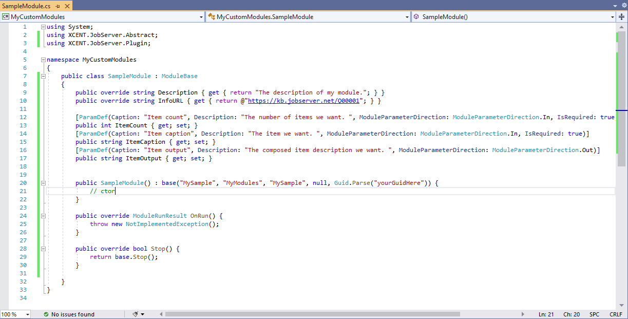Example minimum code for custom module implementation