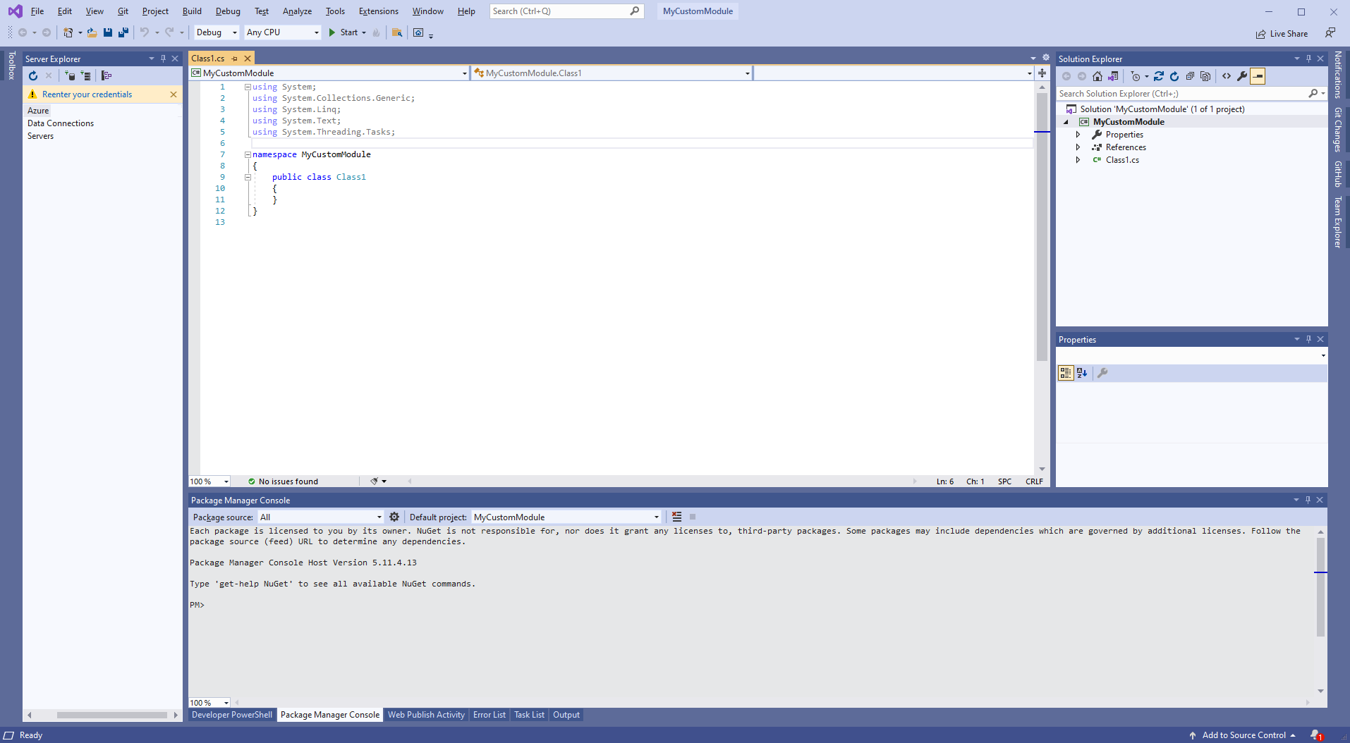 New solution creating example custom module