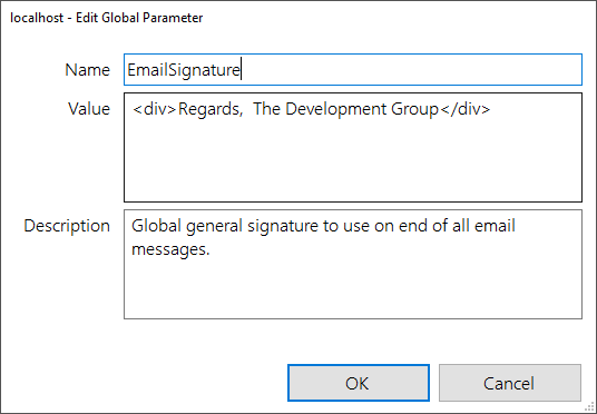 Global definition for an email signature
