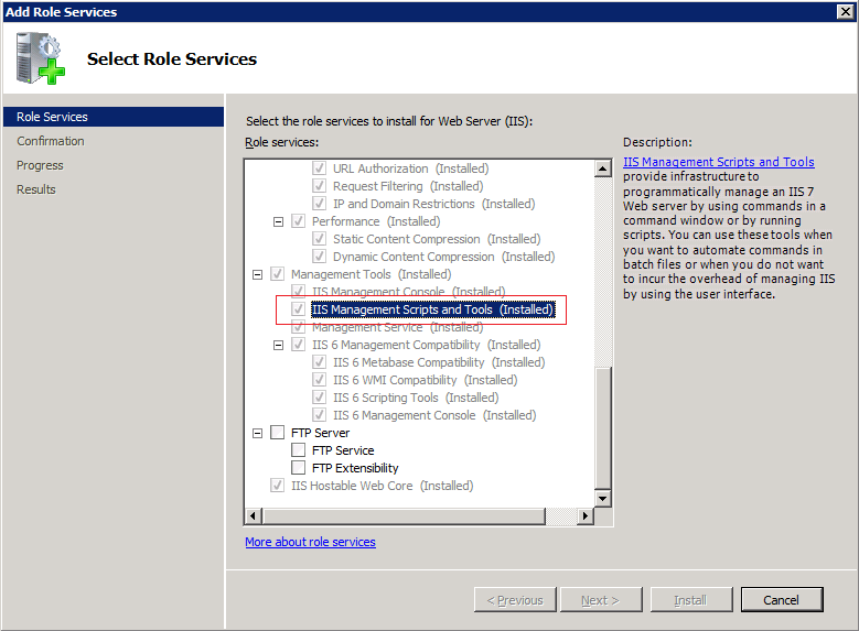 Installaing management tools in 2008