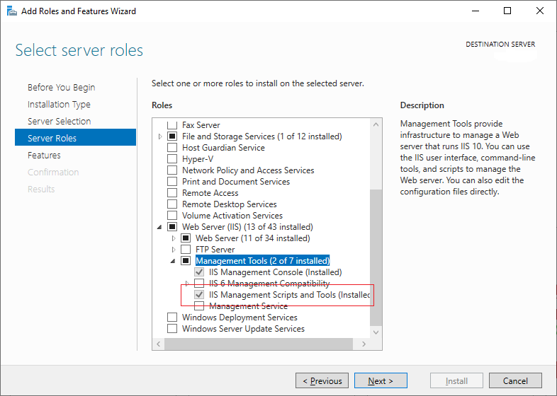 Installing management tools in 2019