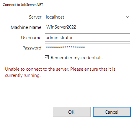 Unable to connect to the server error