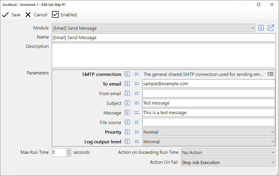 Module has SMTP connection parameter assigned to a predefined connection