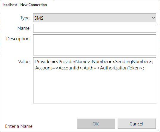 New SMS Connection Dialog